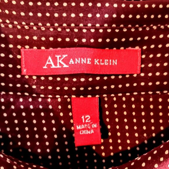 AK Anne Klein Burgundy Polka Dot Silk Blouse - Picture 4 of 6